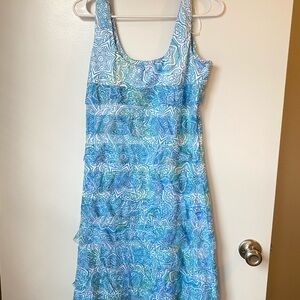 Tango Mango Blue Boho  Sleeveless Dress M Beach Resort Vacation Coastal Summer